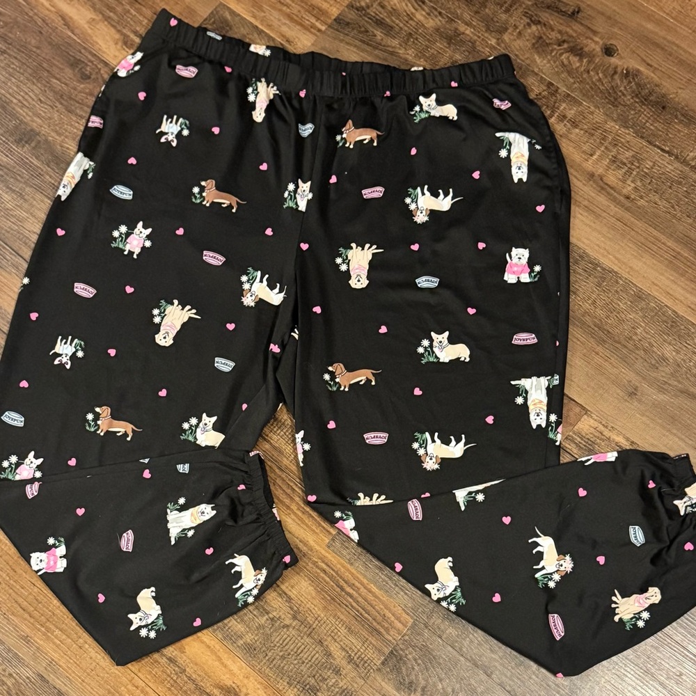 Joy Spun Women’s 2X Sleepwear Pajama Bottoms Joggers Dogs Black Novelty Pockets